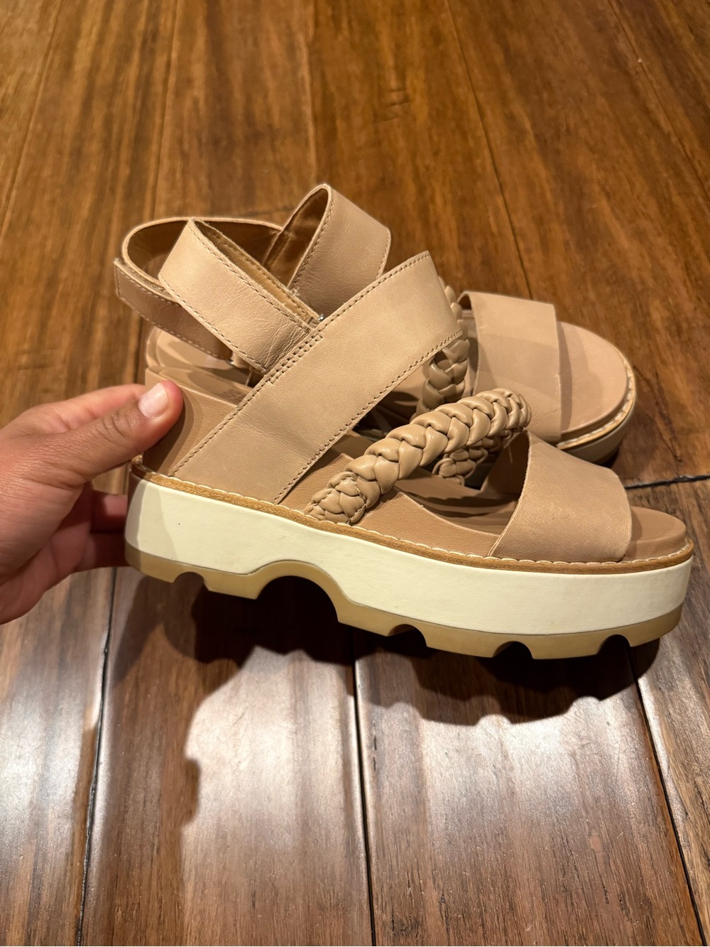 Sorel Beige Braided Platform Sandals
